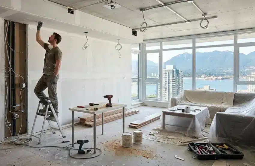 North Vancouver Condo Renovation project featuring a modern living room with elegant interior finishes