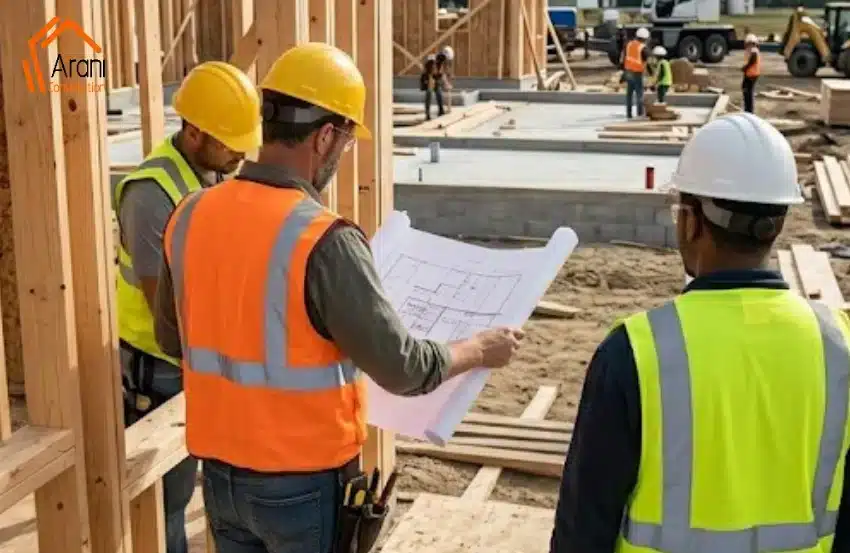 General Contractor in North Vancouver reviewing renovation plans with homeowners