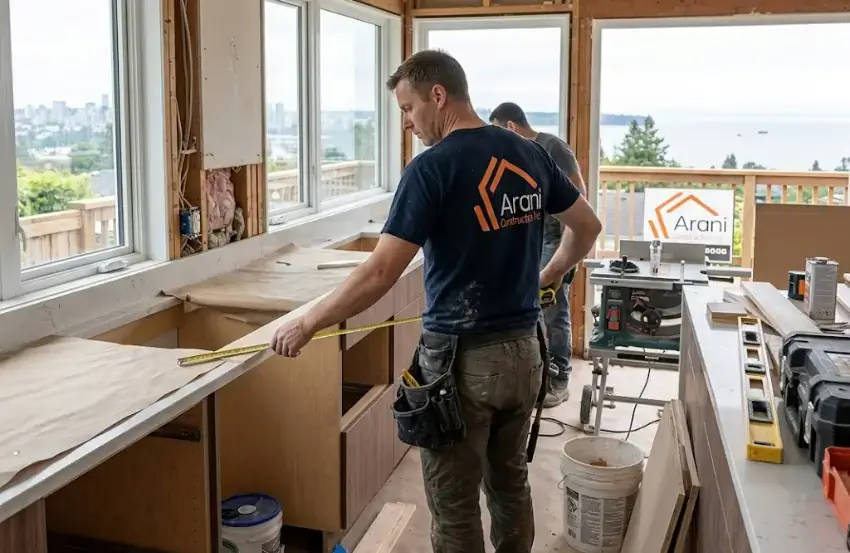 Kitchen Renovation Cost West Vancouver for a modern custom kitchen with premium cabinets and quartz countertops.