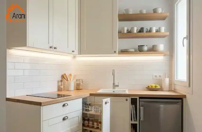 Small Kitchen Renovation Ideas Vancouver featuring a modern space-saving kitchen with custom cabinets and smart storage.
